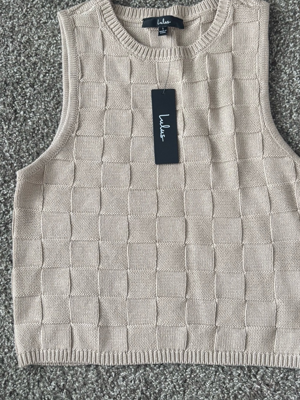 Lulu's Men's Cream Textured Knit Crewneck Sweater Vest